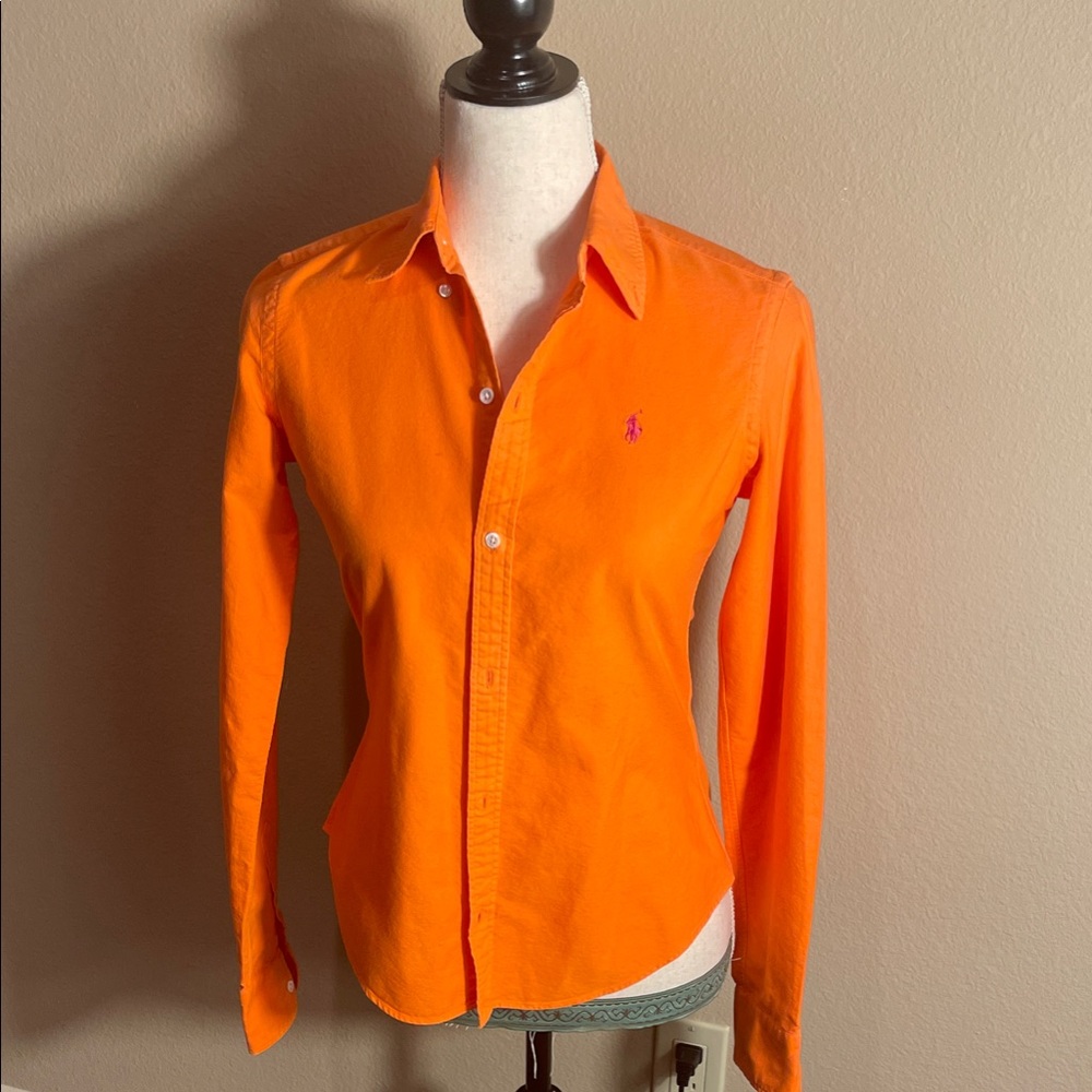 Ralph Lauren Women's Bright Orange Button-Down Shirt